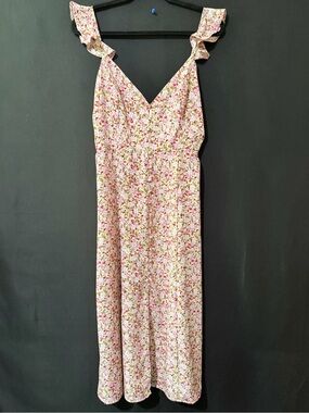 Forever 21 Pink Floral Midi Dress with Ruffle Straps